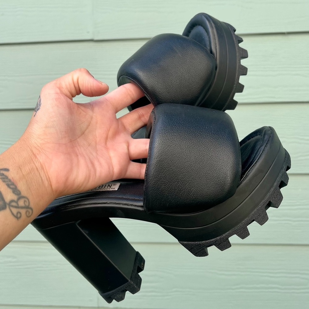 Cape Robbin Black Slip-On Chunky Platform High Block Heel Slide Mule Sandal
